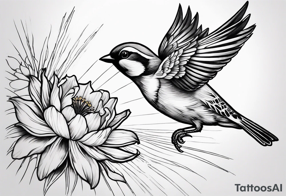 one flying
sparrow, sunrays,
make it a neck sleeve
add in a cosmos, iris, daisy, poppy and larkspur tattoo idea
