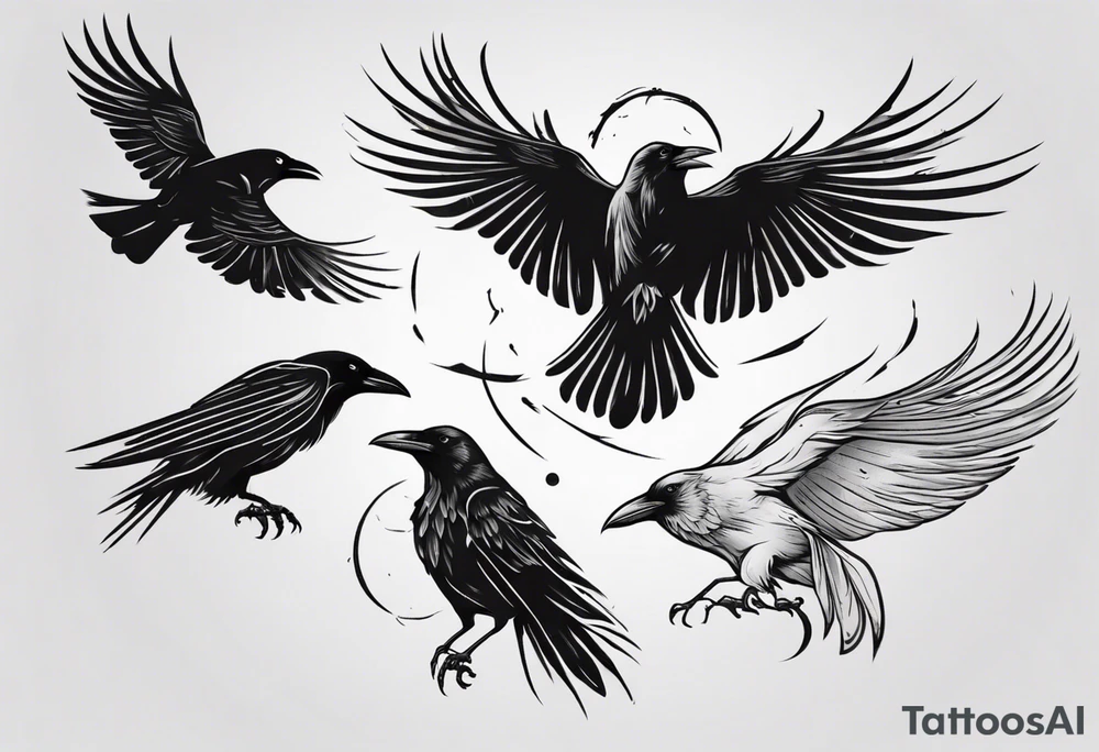 raven flying toward foreground tattoo idea
