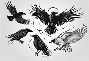 raven flying toward foreground tattoo idea