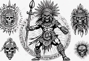 aztec death god warrior fighting as the sun in going in the air tattoo idea