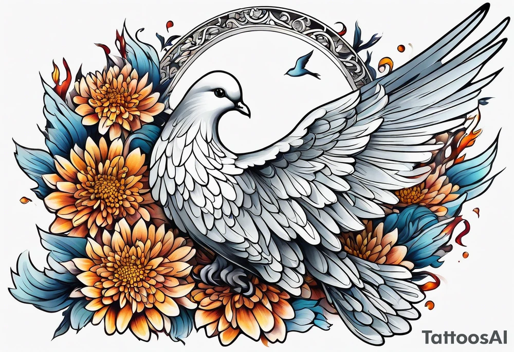 Chrysanthemum and dove tattoo idea