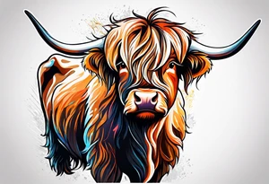 highland cow smiling standing tattoo idea