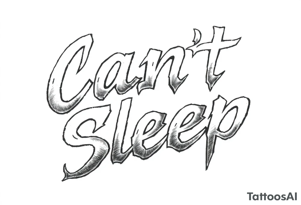 Words “Can’t Sleep” written in Heavy Metal font tattoo idea