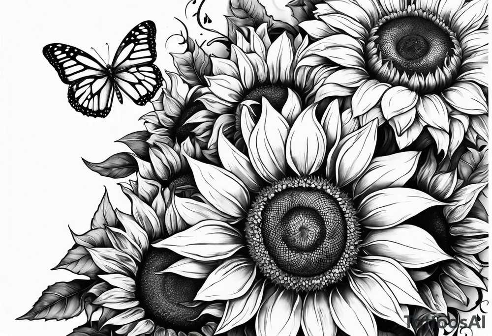 Sunflowers and butterflies tattoo idea