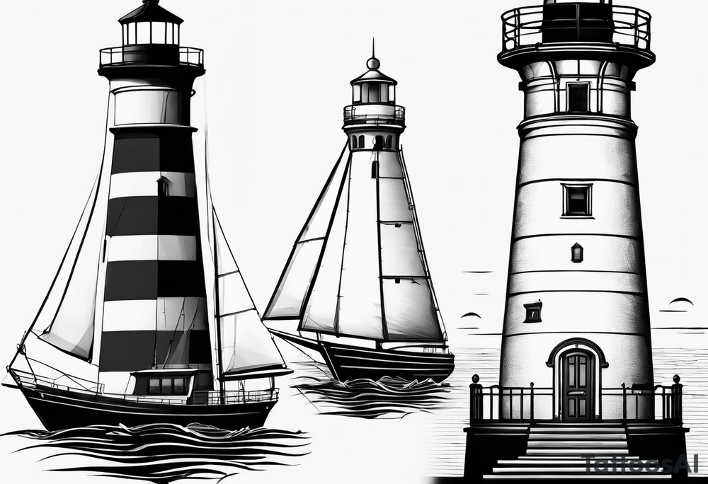 maritime lighthouse in a front view sailboat serving as a mast for a sail. tattoo idea