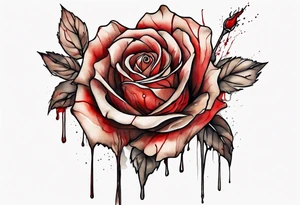 rose flower, one line, red blood dripping from the flower, tall, watercolor on light brown skin tattoo idea