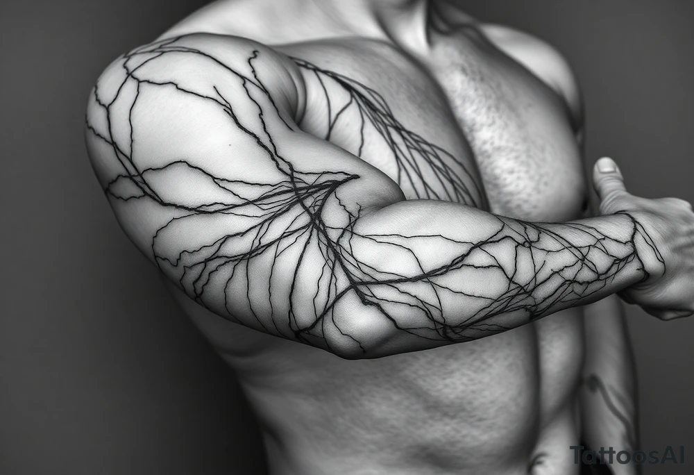 Lines that run across the veins, creating almost wound-like feel and is abstract linear. Almost paintbrush effects too. tattoo idea
