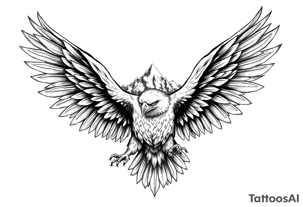 majestic eagle spreading wings against mountain peaks tattoo idea