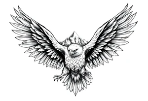 majestic eagle spreading wings against mountain peaks tattoo idea