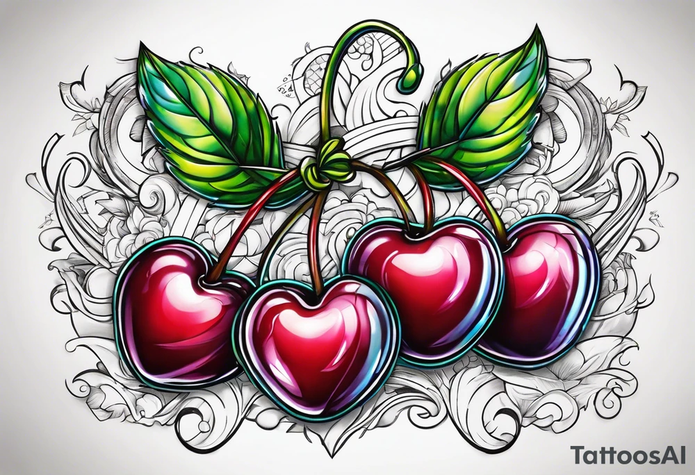 Cherries with ribbon and love heart candy tattoo idea