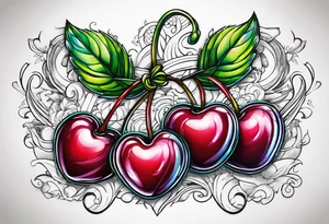 Cherries with ribbon and love heart candy tattoo idea