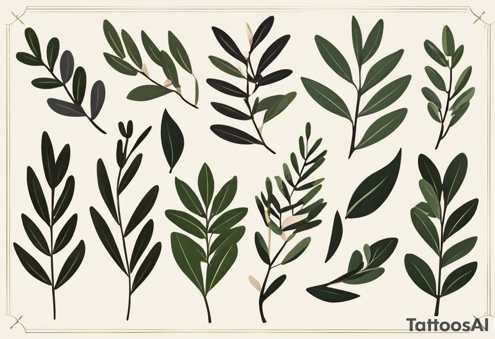 Olive Leaf: The tattoo would be centered around a stylized olive leaf, drawn in a traditional style with strong, clean lines. The leaf would be detailed with vein patterns, maintaining a natural appearance but with a classic and simplified touch.

Laurel Wreath: Surrounding the olive leaf, there could be a small laurel wreath, a classic symbol in mythology associated with victory and honor. The wreath would be made with simple, smooth lines, also in black and white, and would blend harmoniously with the leaf.

Phrase "Mens sana in corpore sano": The phrase would be placed below the leaf and wreath, in a classic serif font that evokes ancient texts, adding a touch of wisdom and tradition to the design. The phrase could be slightly curved to follow the natural shape of the design above. tattoo idea
