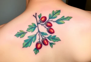 on the hand an oak branch with thick leaves and acorns an oak branch with thick leaves and acorns oak branch with thick leaves and acorns tattoo idea