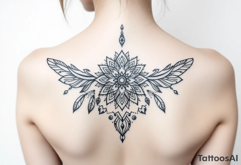 spiritual feathers ornamental mandala shaman tattoo idea