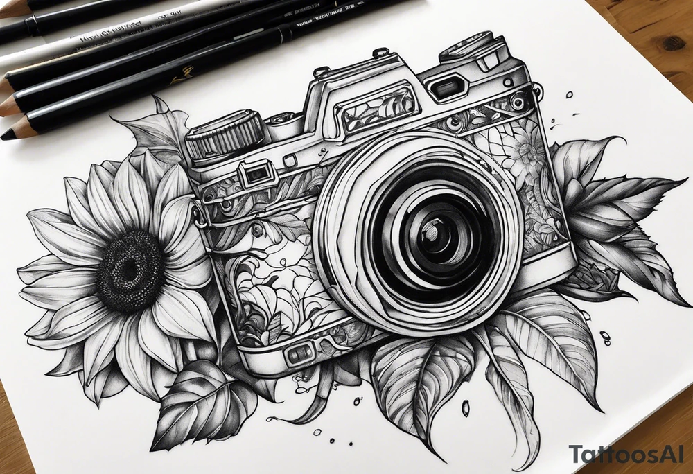 sunflower, camera, fish , éclair tattoo idea
