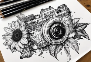 sunflower, camera, fish , éclair tattoo idea