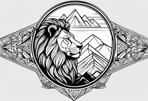 A geometric design with a lion head and a mountain tattoo idea
