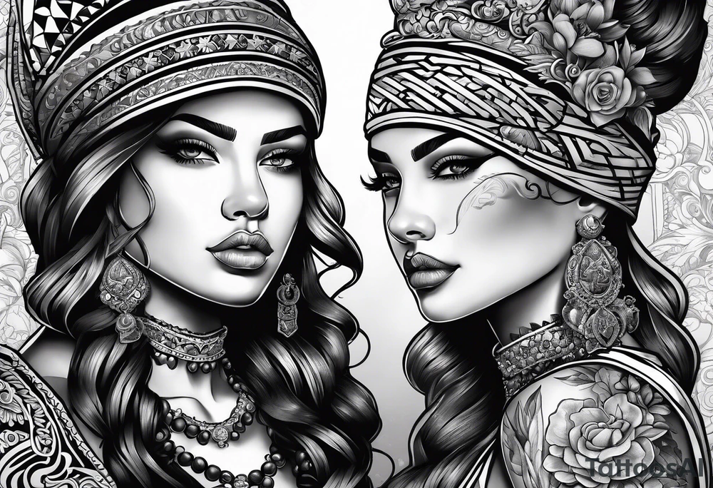 um casal de leões e seus dois filhotes dentro de um retângulo tattoo idea