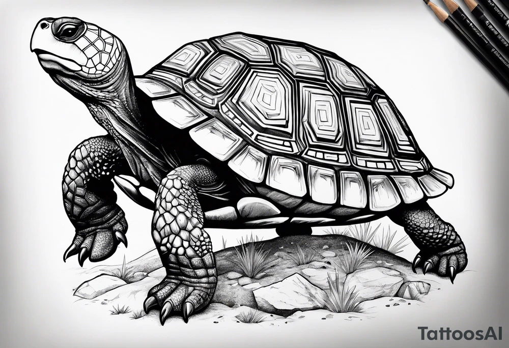 native american tortoise with the name sam incorporated into thje shell design tattoo idea