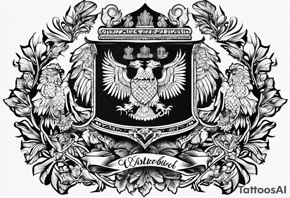family crest with Whidbey Island, Cambodia, Scotland, Ghana, Liberia, Haiti tattoo idea