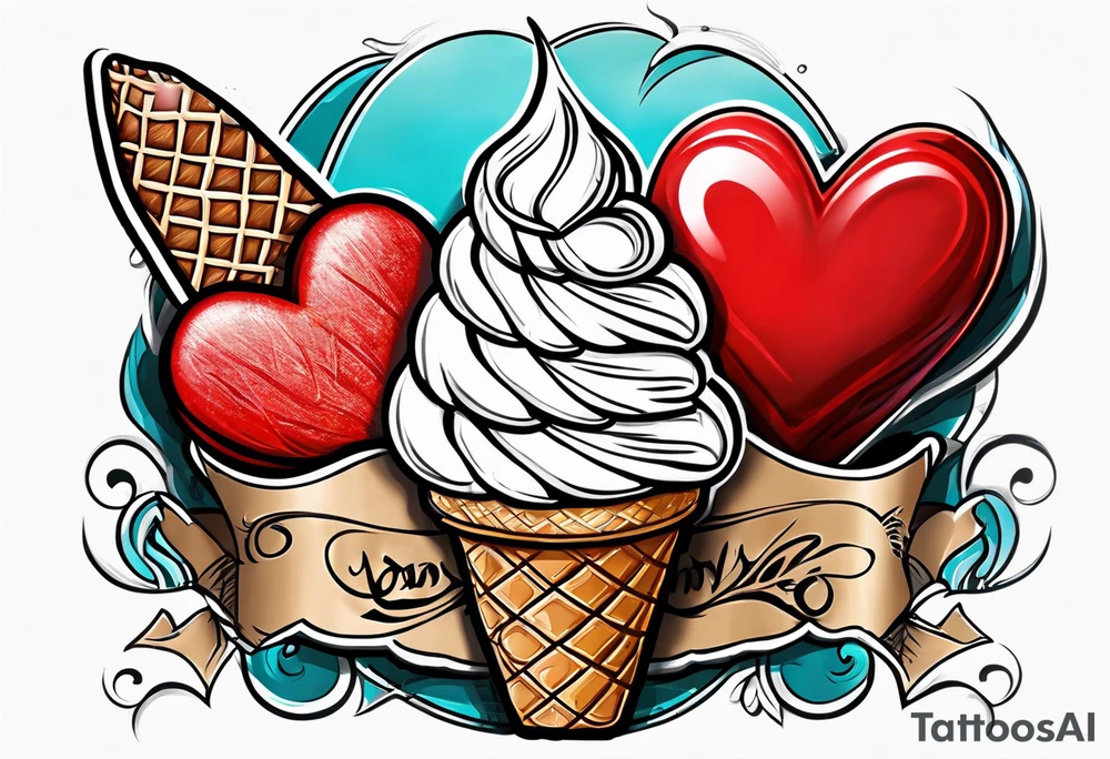 ice cream cone with one red heart tattoo idea