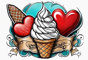 ice cream cone with one red heart tattoo idea