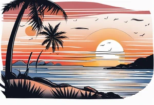 negative space linework canaba on a beach at sunset tattoo idea