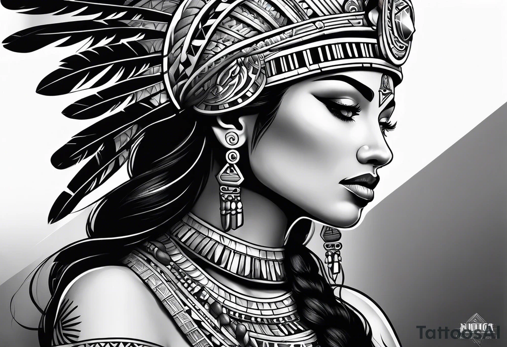 Aztec princess side profile tattoo idea