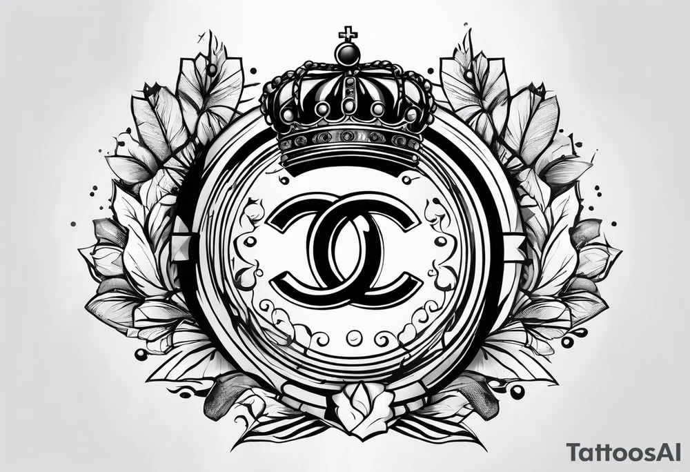 Chanel logo symbol with king crown on top tattoo idea