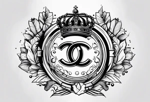 Chanel logo symbol with king crown on top tattoo idea