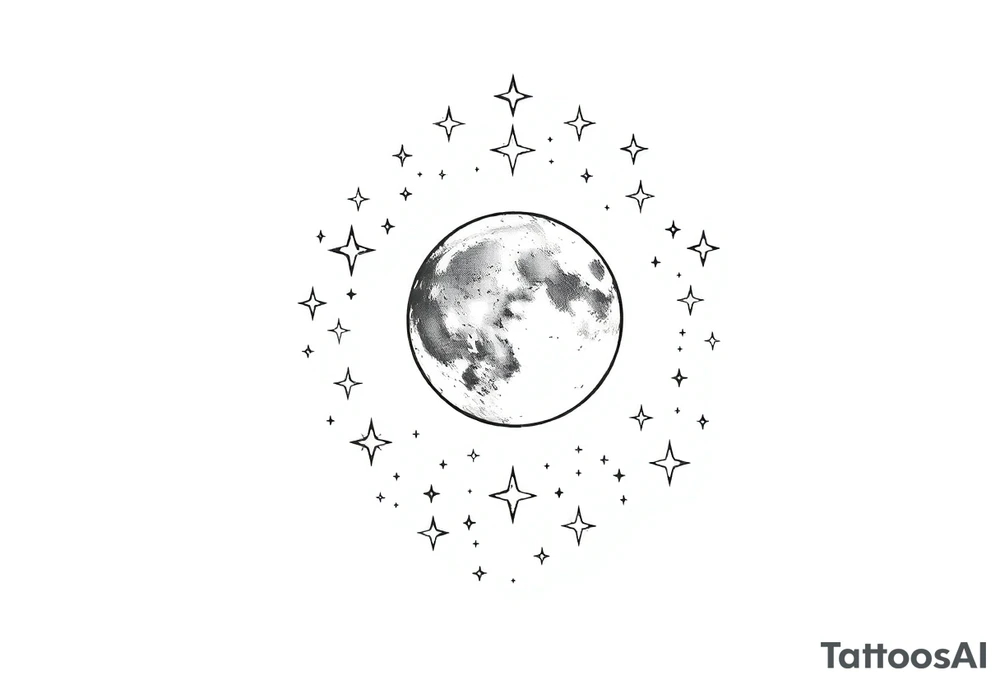 1x10^23 surrounded by cascade of stars and moon tattoo idea