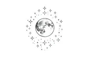 1x10^23 surrounded by cascade of stars and moon tattoo idea