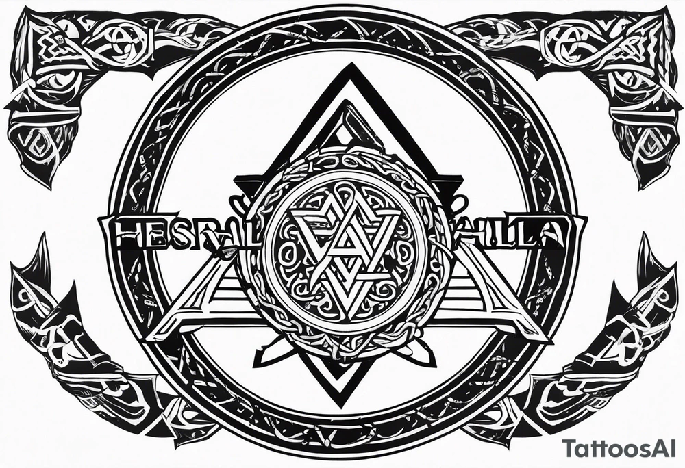 Valhalla berserker round shield axe
Valknut barbed wire chains tattoo idea