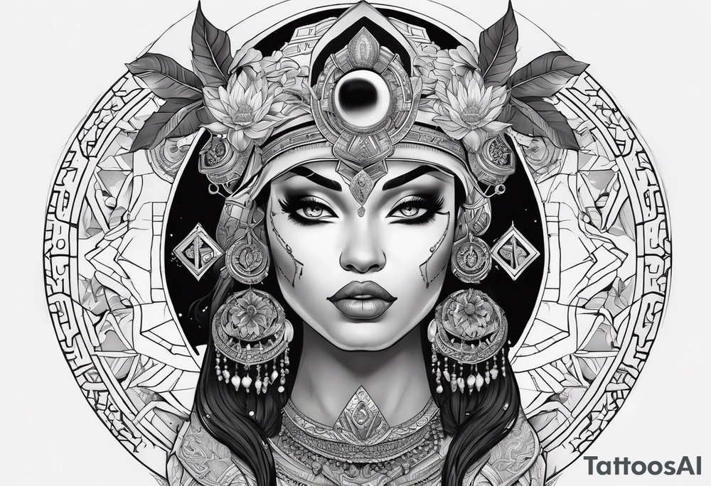 kali ma, alien goddess, valkrye, pirate, divine feminine, zenza resonance, pachamama, lotus azul, blank panther, eagle, skull, 5D, nueva gaya, dna 12 tattoo idea