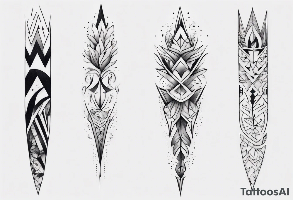full arm tattoo. pointy leaves combined with geometric shapes. whole arm tattoo idea