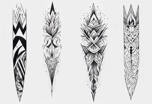 full arm tattoo. pointy leaves combined with geometric shapes. whole arm tattoo idea