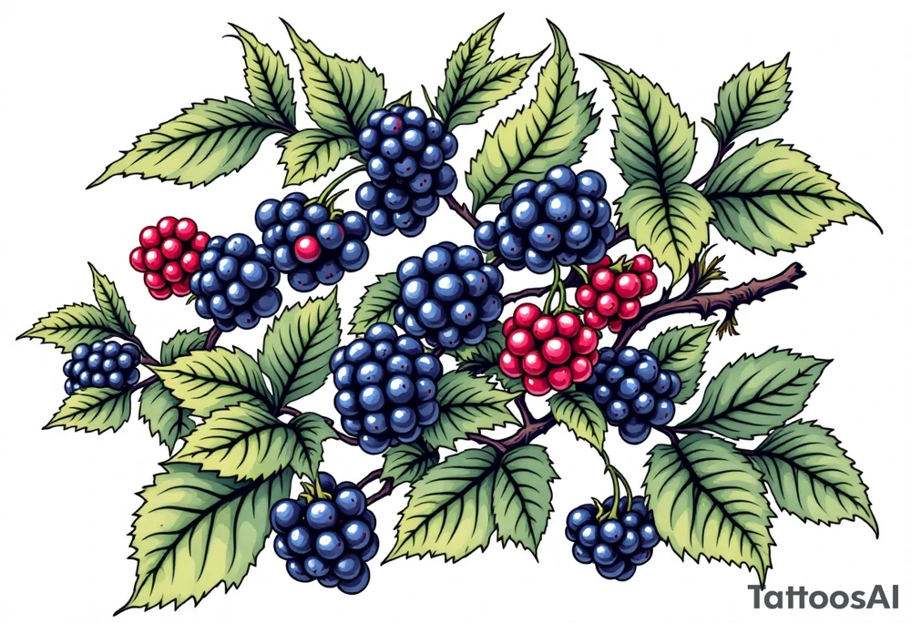 American traditional style Blackberry vine in a line tattoo idea