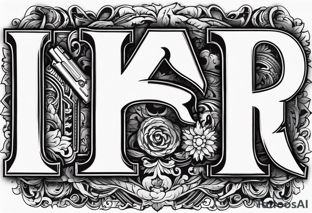 The letters AR with pistols on each side tattoo idea