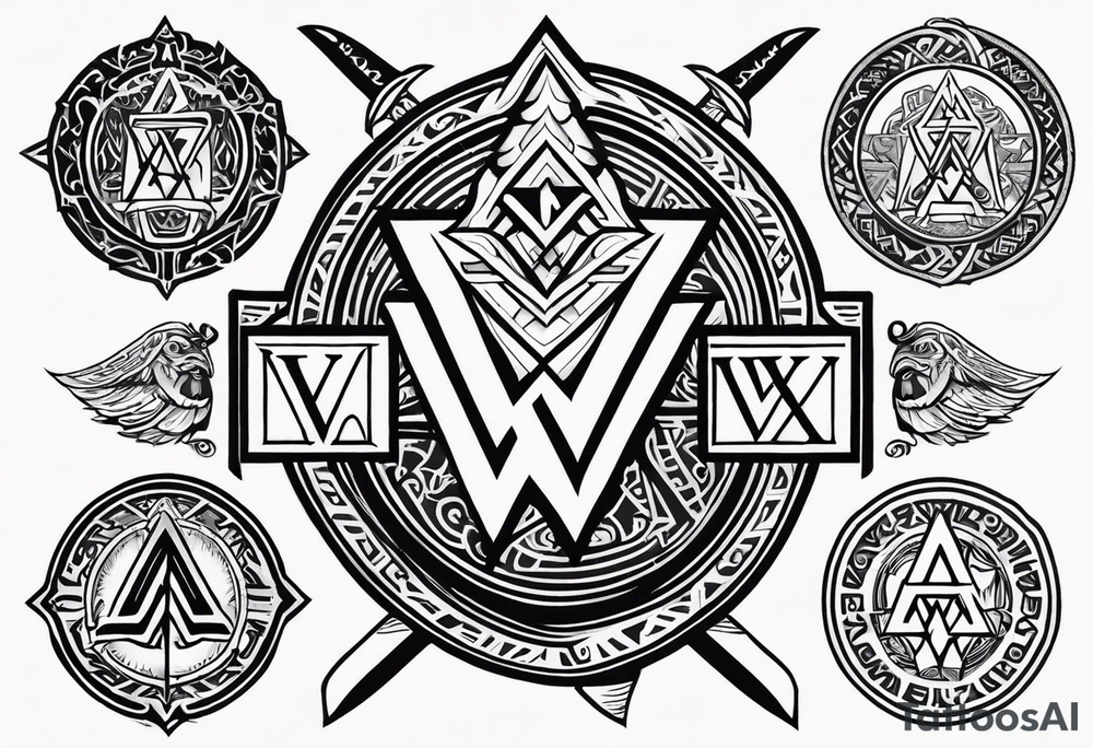 Valhalla sword shield axe Valknut tattoo idea
