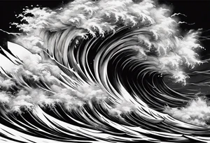 Realisitc depiction of strong wind surging. No sea. The style will be of a paint brush tattoo idea