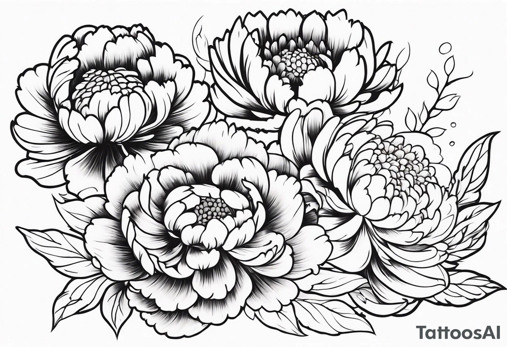 Full sleeve japanese peonies and chrysanthemum in water tattoo idea