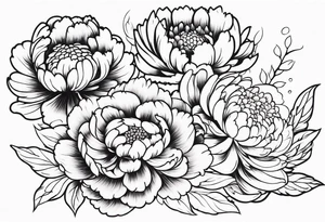 Full sleeve japanese peonies and chrysanthemum in water tattoo idea