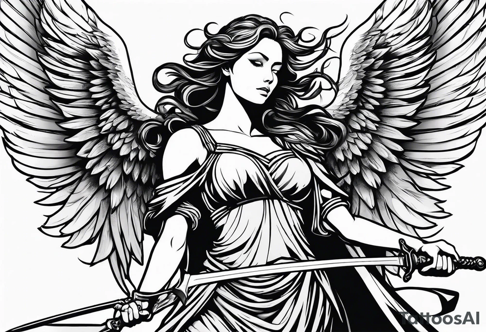 Female angel with sword tattoo idea