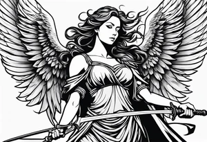 Female angel with sword tattoo idea