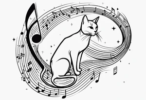 Outline of cat reaching to a music note, small tattoo idea