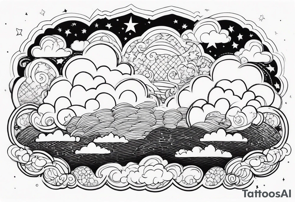 clouds with stars tattoo idea