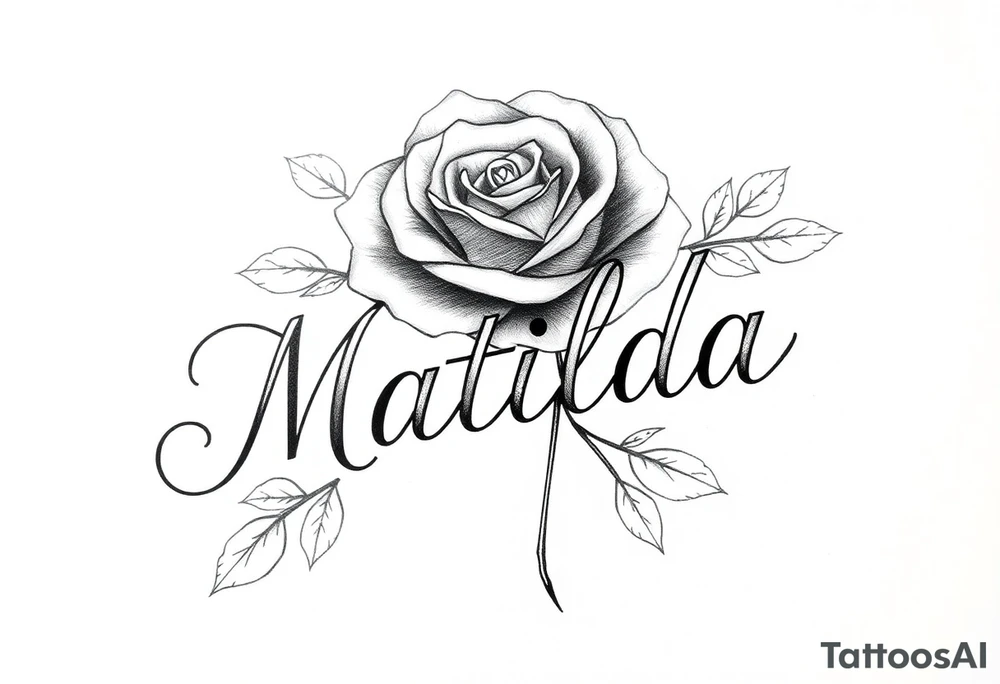 The name ‘Matilda’ in a rose tattoo idea