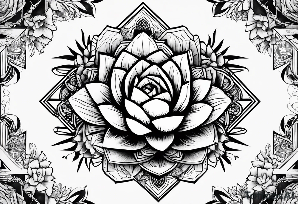 Geométricos, Lobo animais, cactos, flor tattoo idea