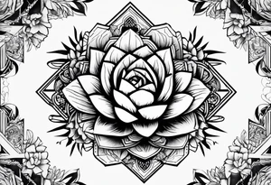 Geométricos, Lobo animais, cactos, flor tattoo idea