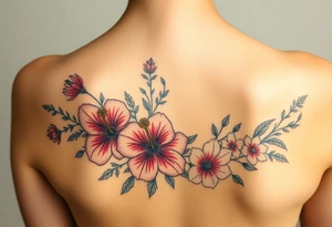 vintage bouquet of wild hibiscus
 and meadow flowers with morning dew and a fox tattoo idea